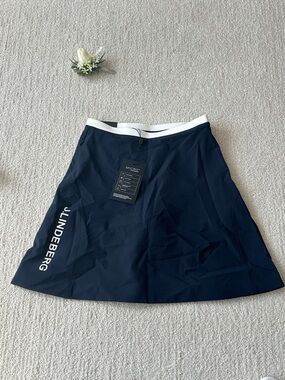 J.Lindeberg Navy A-Line Performance Skirt with White Waistband BRAND NEW